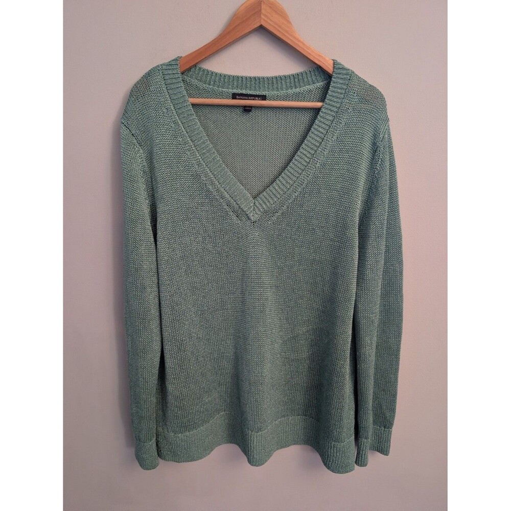 Banana Republic Linen Open Knit Vneck Pullover Sweater Size XL